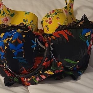 Cacique Black and Yellow Floral bras.. underwire...1 is a longline....(2 bras)